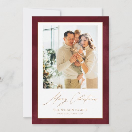 Waterverf Merlot Red 3 foto's Kerst Feestdagenkaart (Voorkant)