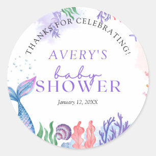 Waterverf Mermaid Baby shower Dank u wel Ronde Sticker