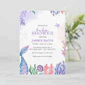 Waterverf Mermaid Baby shower Invitation Kaart (Staand voorkant)