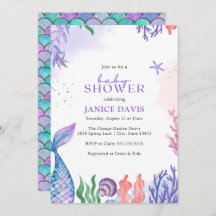 Waterverf Mermaid Baby shower Invitation