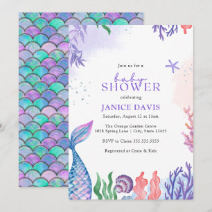 Waterverf Mermaid Baby shower Invitation Kaart