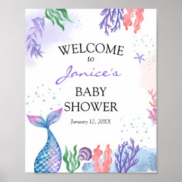 Waterverf Mermaid Baby shower Welkomstteken Poster