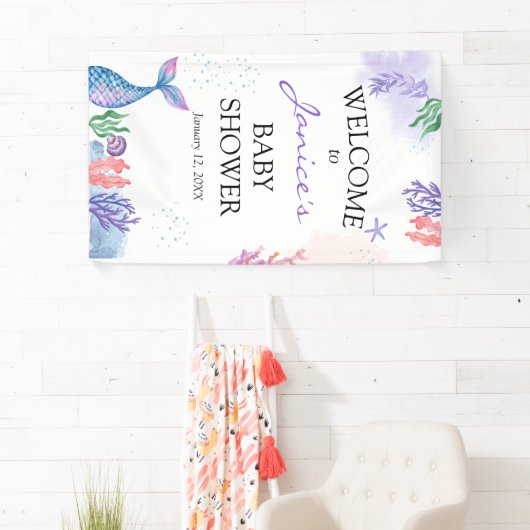 Waterverf Mermaid Baby shower Welkomstteken Spandoek (Insitu)