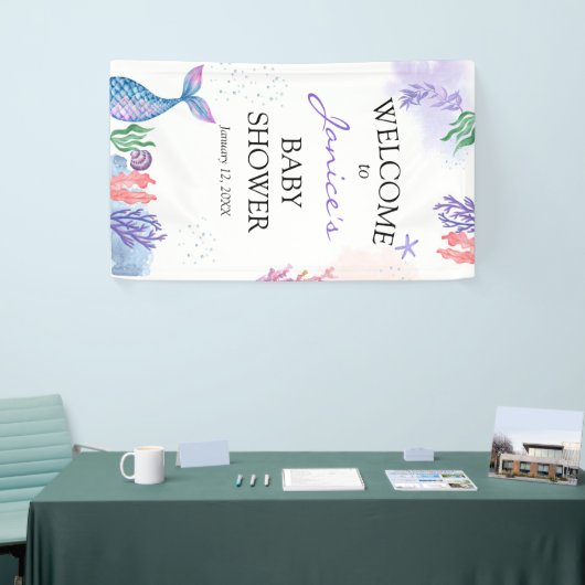 Waterverf Mermaid Baby shower Welkomstteken Spandoek (Beurs)