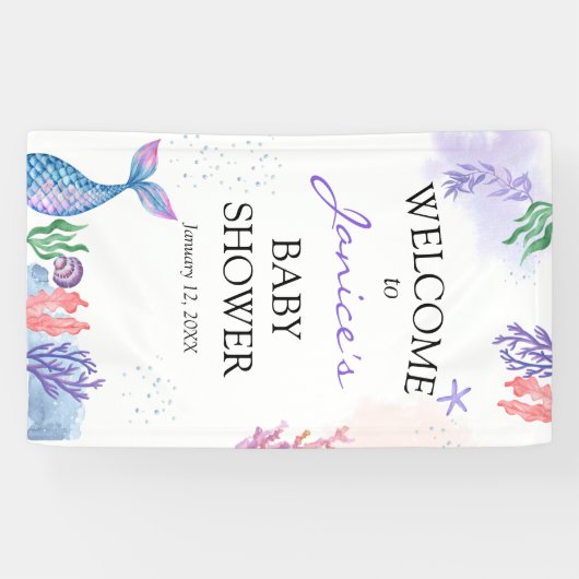 Waterverf Mermaid Baby shower Welkomstteken Spandoek (Horizontaal)