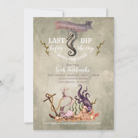 Waterverf Mermaid Bachelorette Kaart (Voorkant)