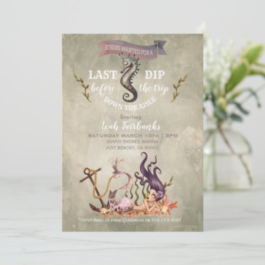 Waterverf Mermaid Bachelorette Kaart (Staand voorkant)