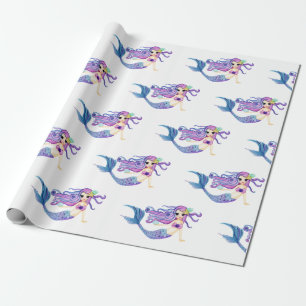 Waterverf Mermaid Birthday Party Cadeaupapier