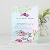 Waterverf Mermaid Birthday Party - Fotouitnodiging Kaart (Staand voorkant)