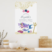 Waterverf Mermaid Birthday Party Welkom Poster (Keuken)