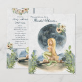 Waterverf Mermaid en Full Moon Vrijgezellenfeest Kaart (Voorkant / Achterkant)