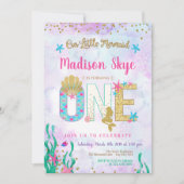 Waterverf Mermaid First Birthday Invitation Kaart (Voorkant)