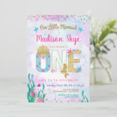 Waterverf Mermaid First Birthday Invitation Kaart (Staand voorkant)