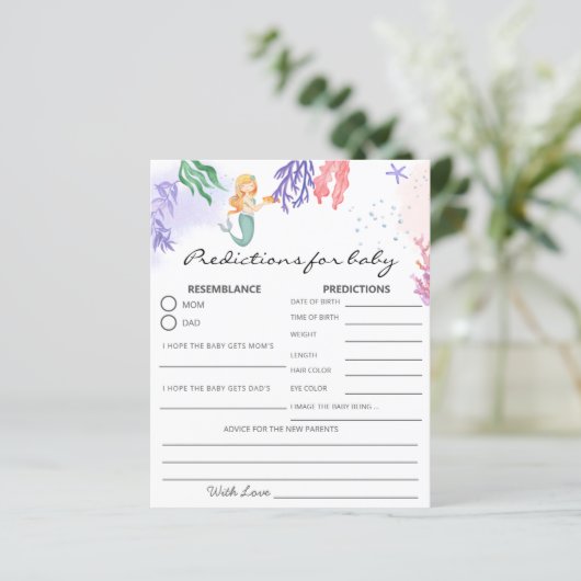 Waterverf Mermaid Prediction Baby shower Game (Staand voorkant)