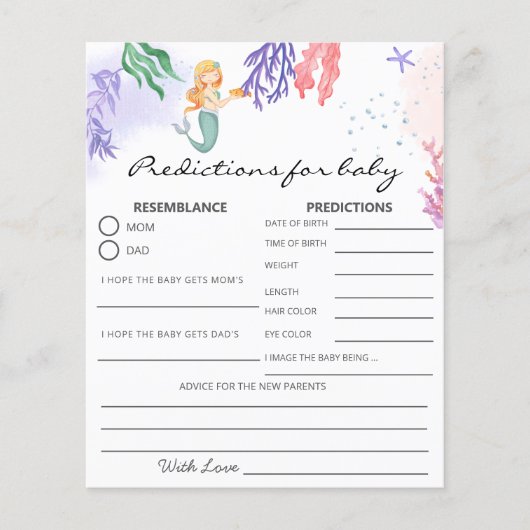 Waterverf Mermaid Prediction Baby shower Game (Voorkant)