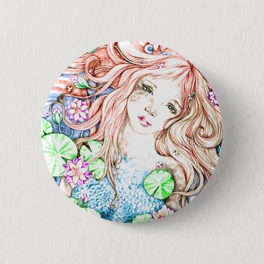 Waterverf Mermaid Princess Ronde Button 5,7 Cm (Voorkant)