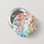 Waterverf Mermaid Princess Ronde Button 5,7 Cm (Voorkant /achterkant)
