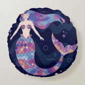 Waterverf Mermaid Rond Kussen (Voorkant)