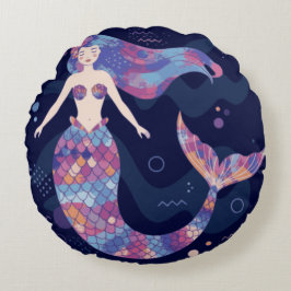 Waterverf Mermaid Rond Kussen