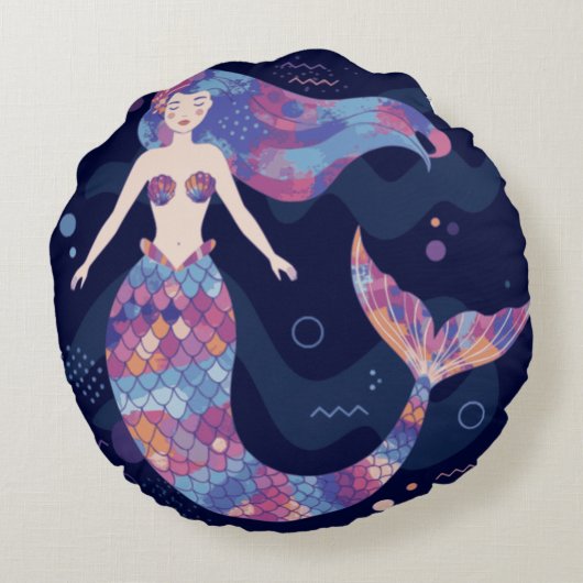 Waterverf Mermaid Rond Kussen (Achterkant)