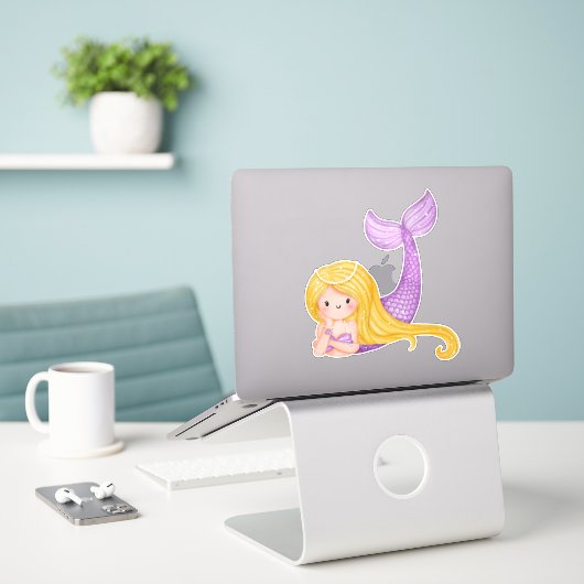 Waterverf Mermaid Sticker (Laptop op bureau)
