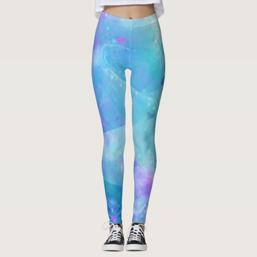 Waterverf Mermaid Tail Fantasy Enchanted Ocean Leggings (Voorkant)