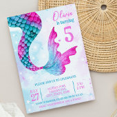 Waterverf Mermaid Tail Girl's Verjaardagsfeestje Kaart