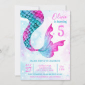 Waterverf Mermaid Tail Girl's Verjaardagsfeestje Kaart (Voorkant)