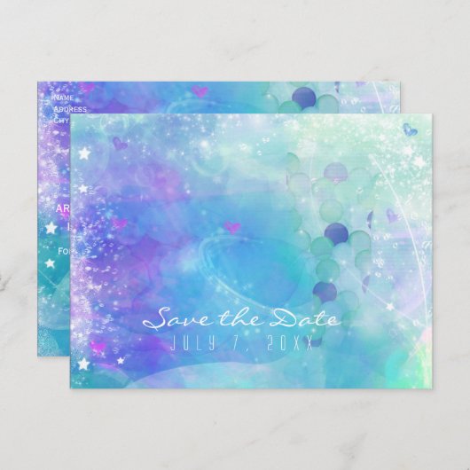 Waterverf Mermaid Tail Party Bewaar de datum Aankondigingskaart (Voorkant / Achterkant)