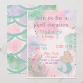 Waterverf Mermaid-uitnodiging Kaart (Voorkant / Achterkant)