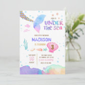 Waterverf mermaids verjaardagsuitnodiging kaart (Staand voorkant)