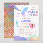 Waterverf mermaids verjaardagsuitnodiging kaart (Voorkant / Achterkant)