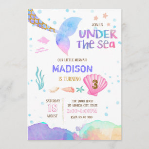 Waterverf mermaids verjaardagsuitnodiging kaart