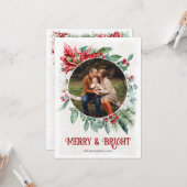 Waterverf Merry and Bright Foto met kerstkaart Kaart (Voorkant / Achterkant in situ)
