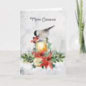 Waterverf Merry Chickadee Kerst Wenskaart Kaart (Voorkant)