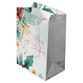 Waterverf Merry Christmas Gift Bag – Elegant Medium Cadeauzakje