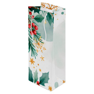 Waterverf Merry Christmas Gift Bag – Elegant Wijn Cadeautas