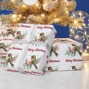 Waterverf Merry Christmas Hummingbird Cadeaupapier