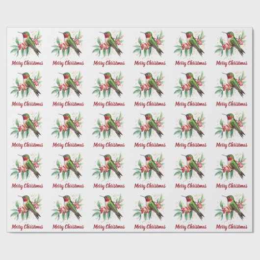 Waterverf Merry Christmas Hummingbird Cadeaupapier (Vlak)
