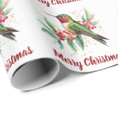Waterverf Merry Christmas Hummingbird Cadeaupapier (Rol Hoek)