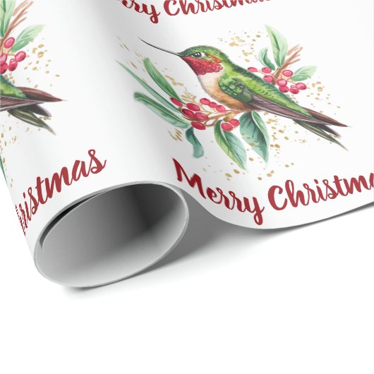 Waterverf Merry Christmas Hummingbird Cadeaupapier (Rol Hoek)