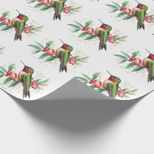 Waterverf Merry Christmas Hummingbird Cadeaupapier (Hoek)