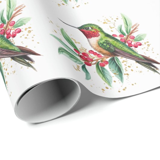 Waterverf Merry Christmas Hummingbird Cadeaupapier (Rol Hoek)