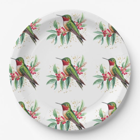 Waterverf Merry Christmas Hummingbird Papieren Bordje (Voorkant)