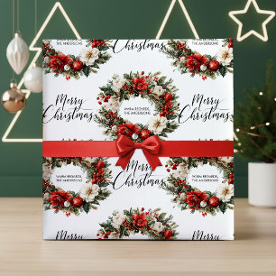Waterverf Merry Christmas Krans Familie Naam Cadea Cadeaupapier