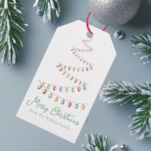 Waterverf Merry Christmas Lights Tree Modern Cadeaulabel