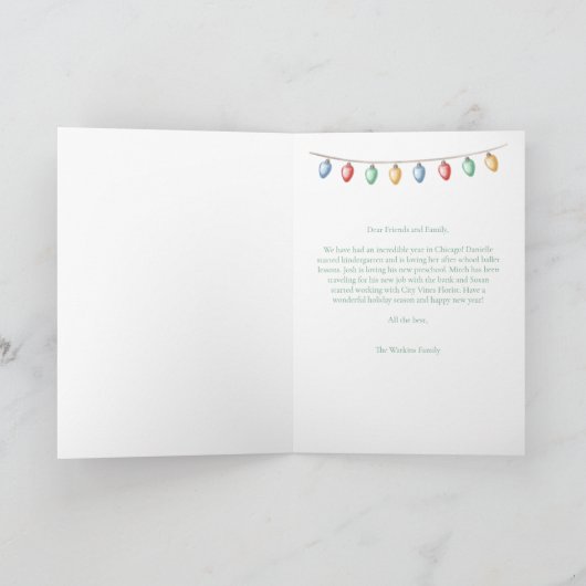 Waterverf Merry Christmas Lights Tree Modern Feestdagen Kaart (Binnen)