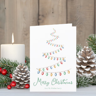 Waterverf Merry Christmas Lights Tree Modern Feestdagen Kaart
