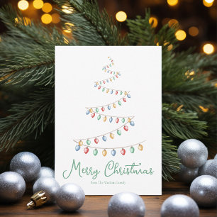 Waterverf Merry Christmas Lights Tree Modern Feestdagenkaart