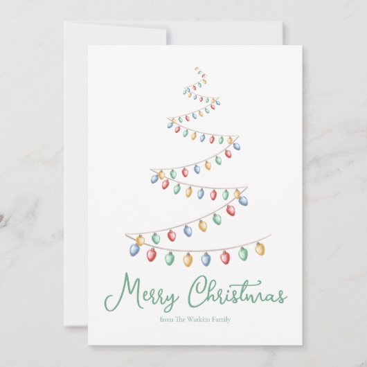 Waterverf Merry Christmas Lights Tree Modern Feestdagenkaart (Voorkant)